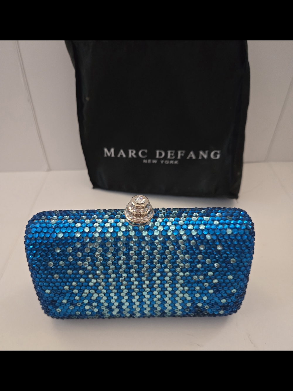Marc Defang Fustom Made Blue Ombre Crystal Embellished Evening Clutch